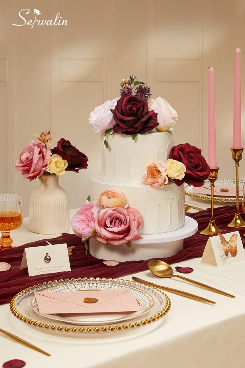 Artificial Flower Burgundy Pink Roses Silk Fake For DIY Wedding Bouquet New