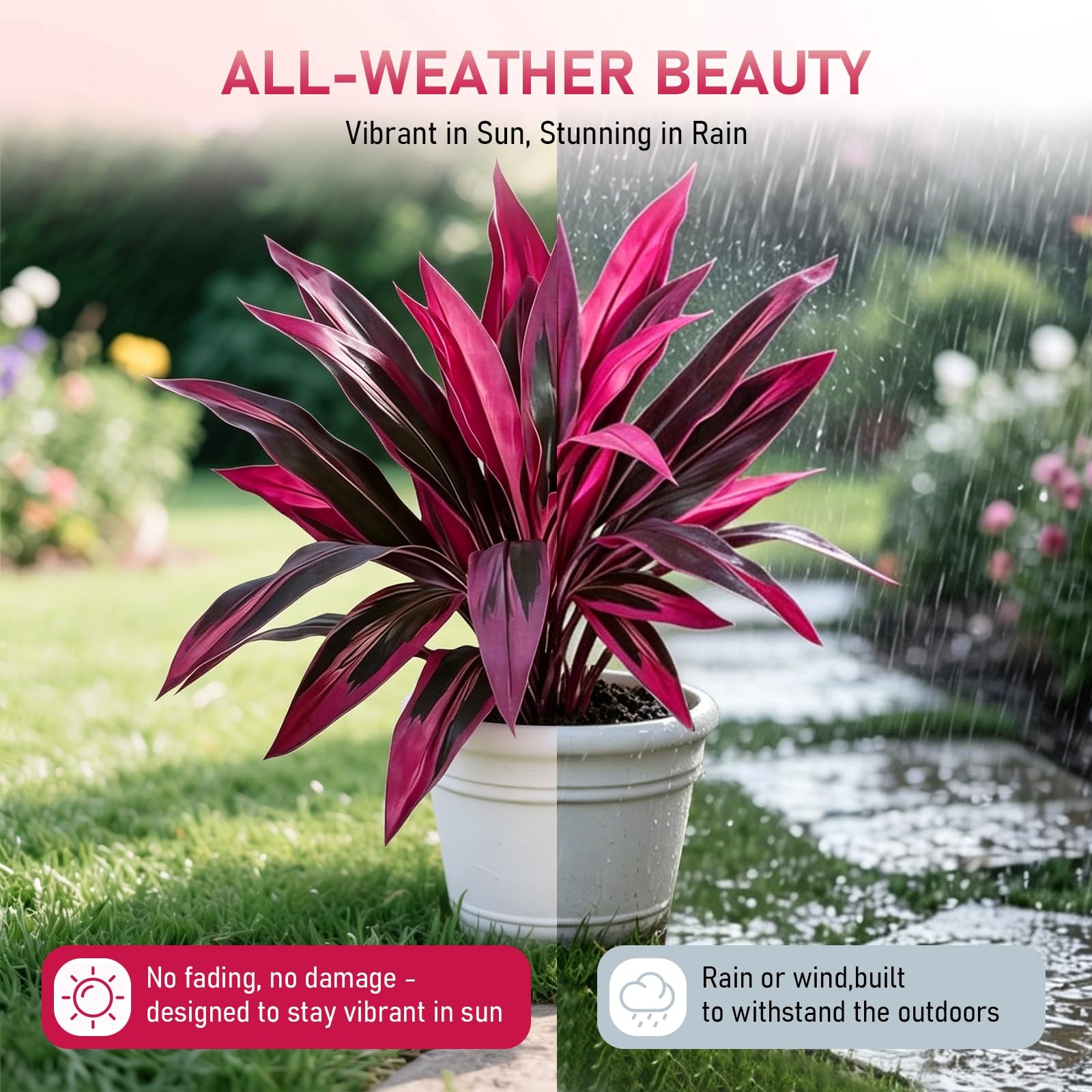 2pcs Artificial Boston Fern & Dragon’s Tree, Red/Pink