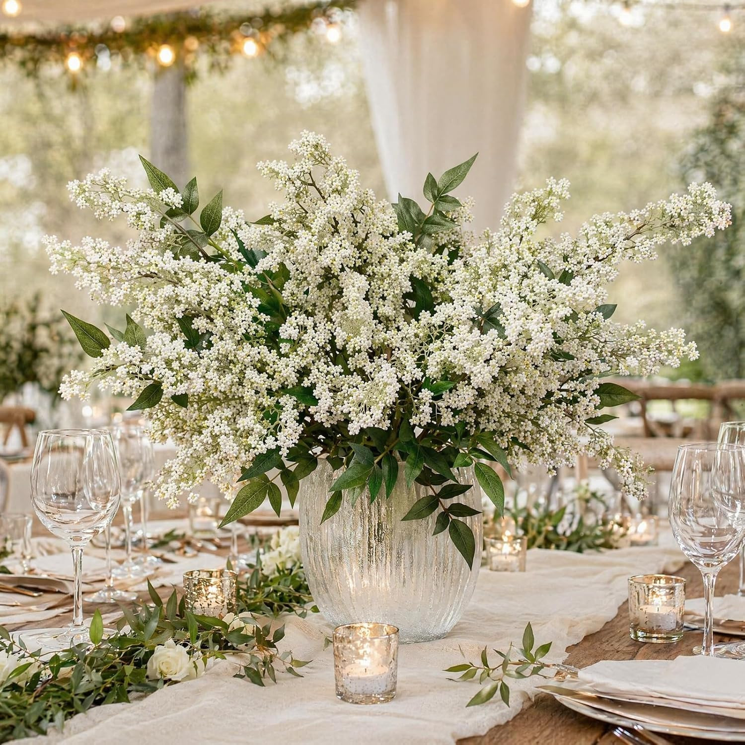 Realistic White Berry Stems for Tall Vases – 3 PCS Faux Floral Decor
