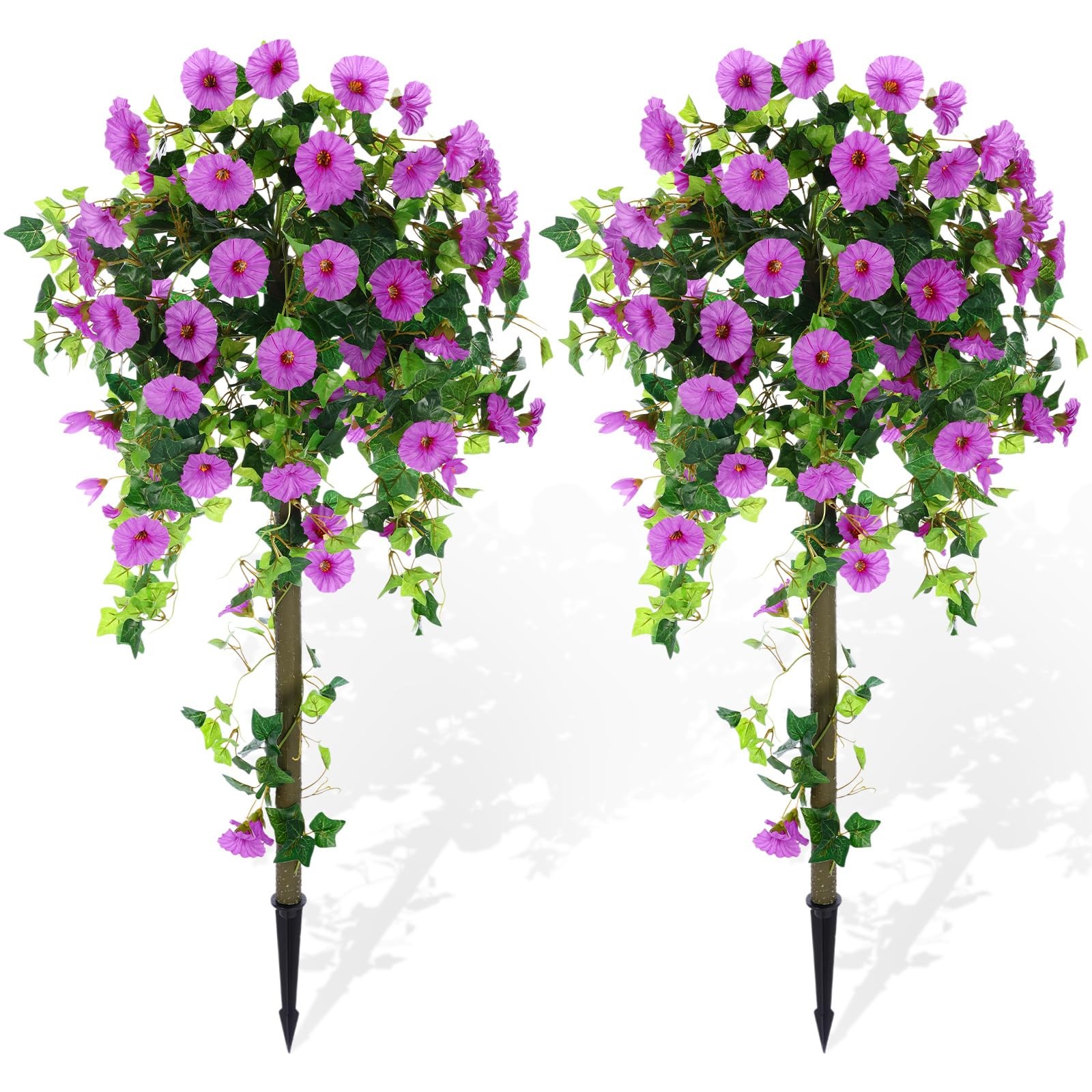2 Pack Artificial Trees Faux Flowers 4Ft Tall Faux Morning Glory Trees with G…