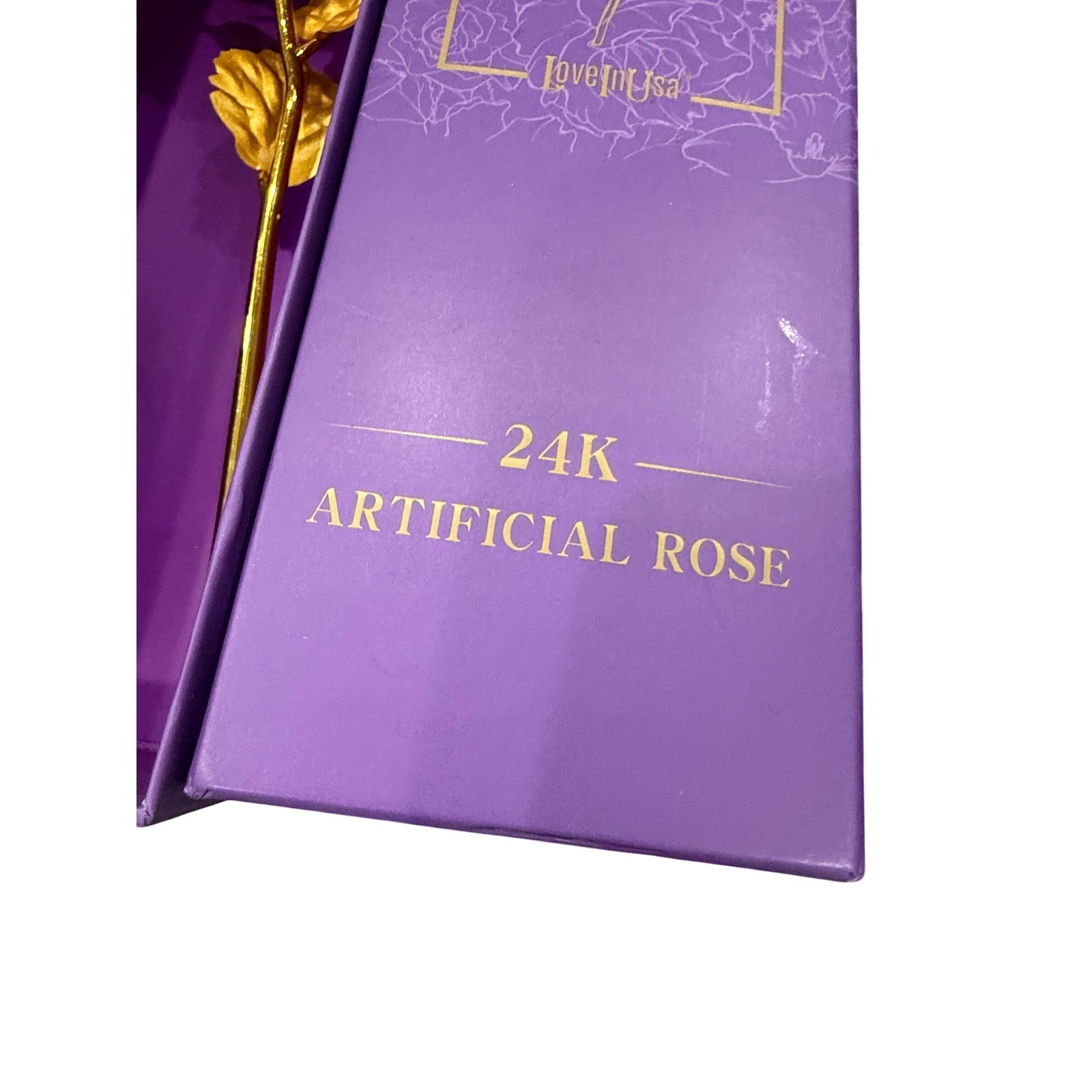 LoveInUSA 24K Artificial Gold Rose Metallic Flower with Purple Gift Box Decor