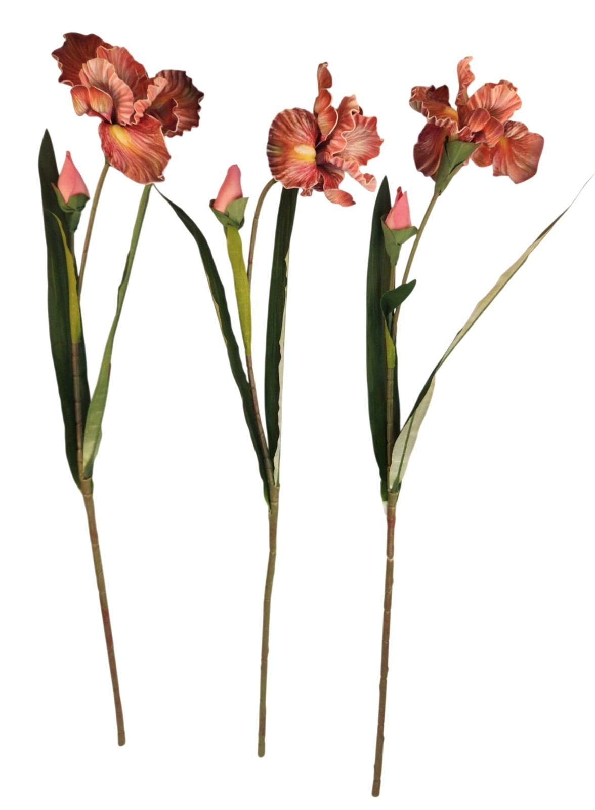 Luxury Artificial Iris Flower 33 Inch Tall Hand Painted Look Terracotta Pink Fau