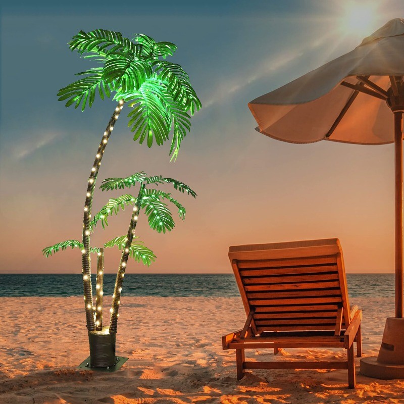 6Ft Artificial Palm Tree Outdoor for Patio Party Decor Hawaiian with 8 Modes