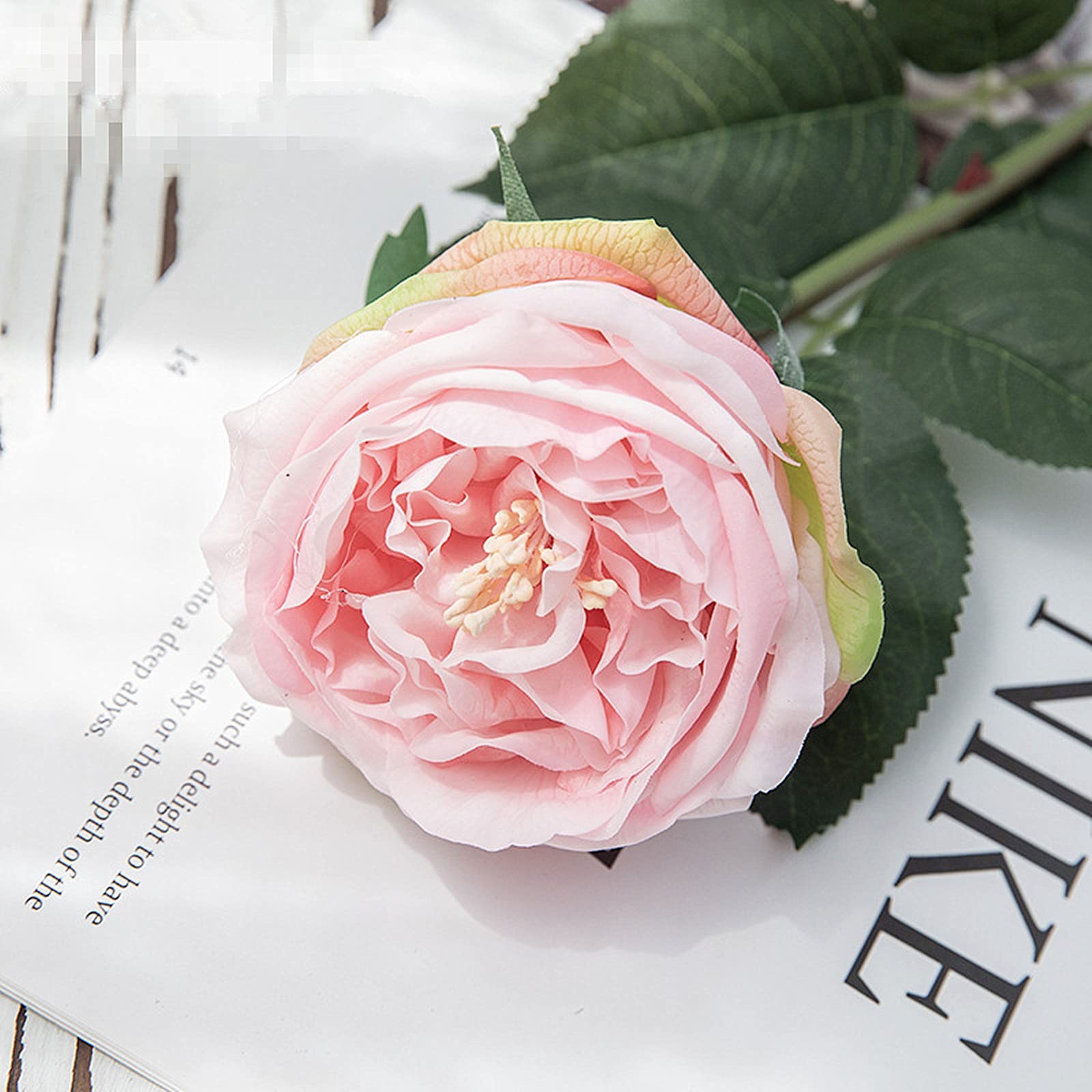 4 PCS Pink Austin Roses Artificial Flowers Real Touch Latex For Wedding Bouquet