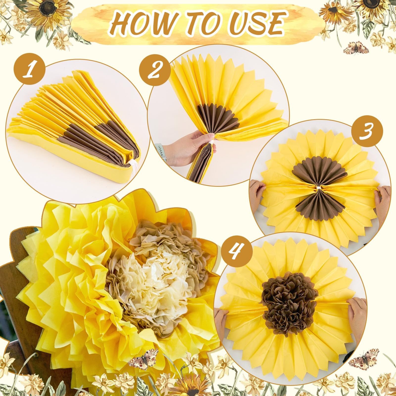 Sunflower Tissue Flowers 19” Giant Yellow Flowers Decoration for Wall Large …