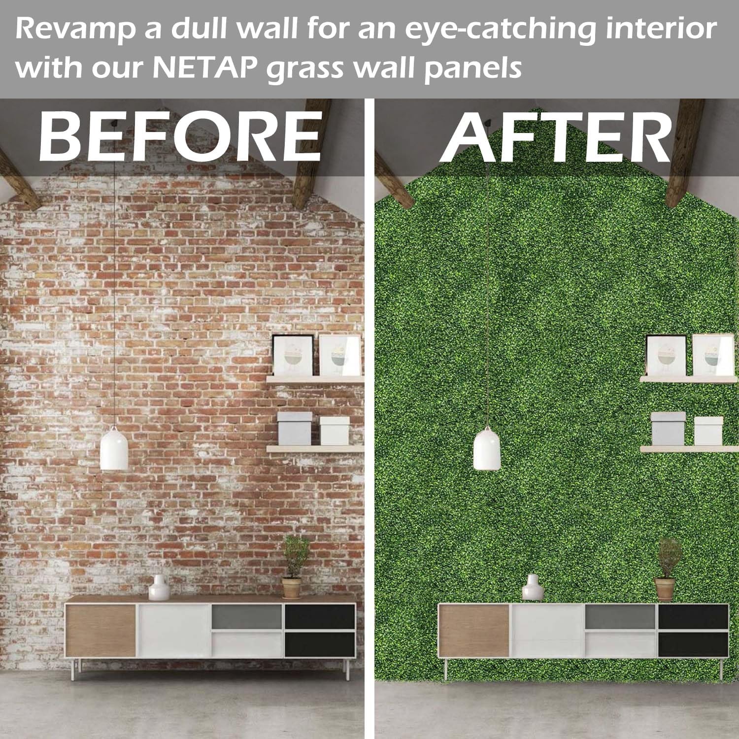 Grass Wall Panels, 10″x 10″12pcs 4-Layer Artificial Boxwood Faux Green Wall f…