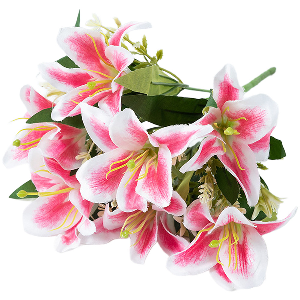 Silk Lily Flower Bouquet 7 Blooms Wedding Home Decor Table Centerpiece Red