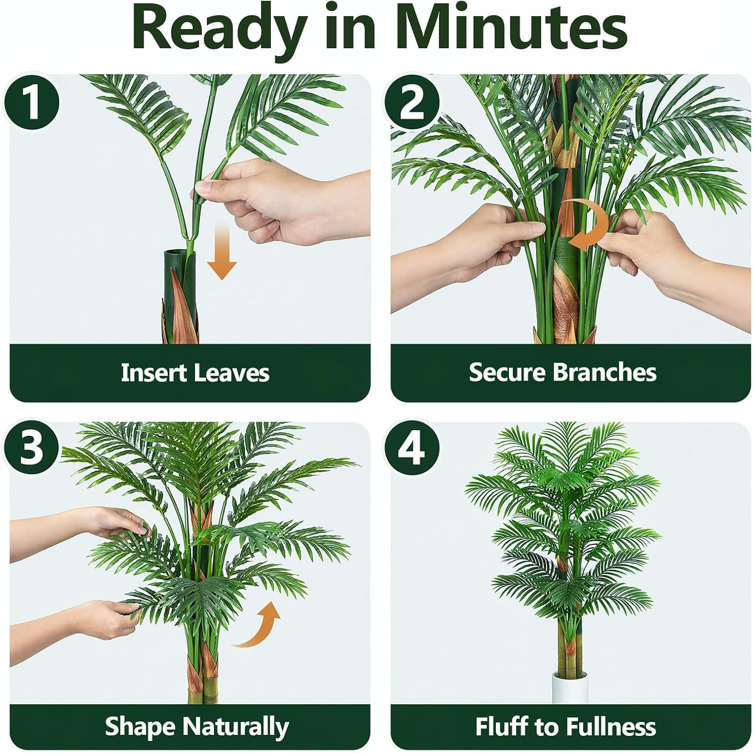 5FT Artificial Golden Cane Palm Tree, UV Resistant Faux Palm Plant with Realisti