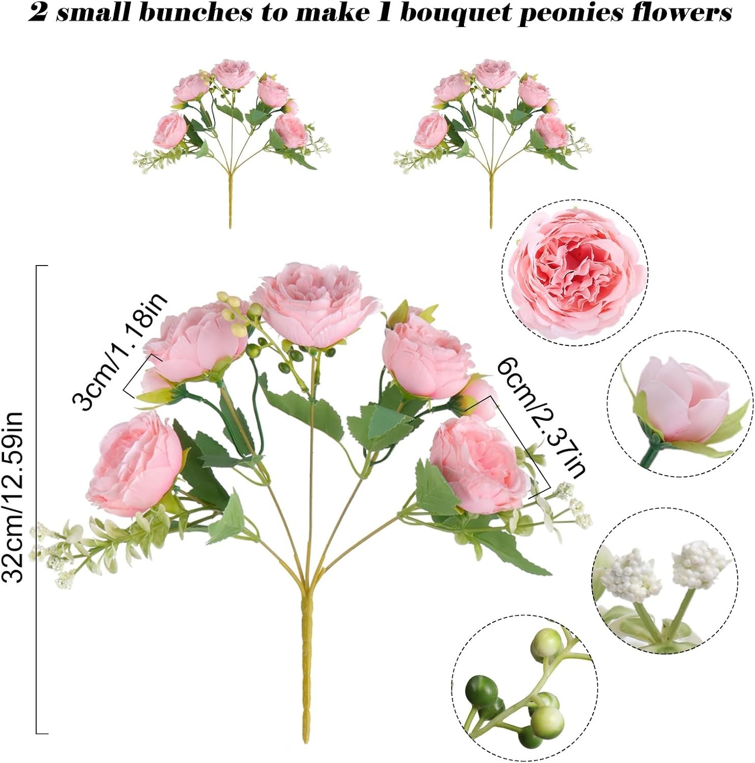 Versatile 2 Bundle Silk Peony Flower Arrangement for Home and Wedding Decor