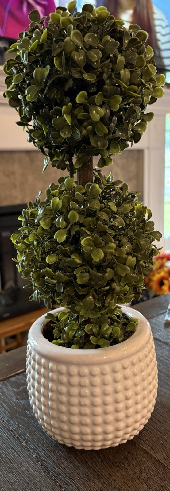Faux Boxwood Topiary Tree 16 Inch With White Ceramic Base 2-Tiered