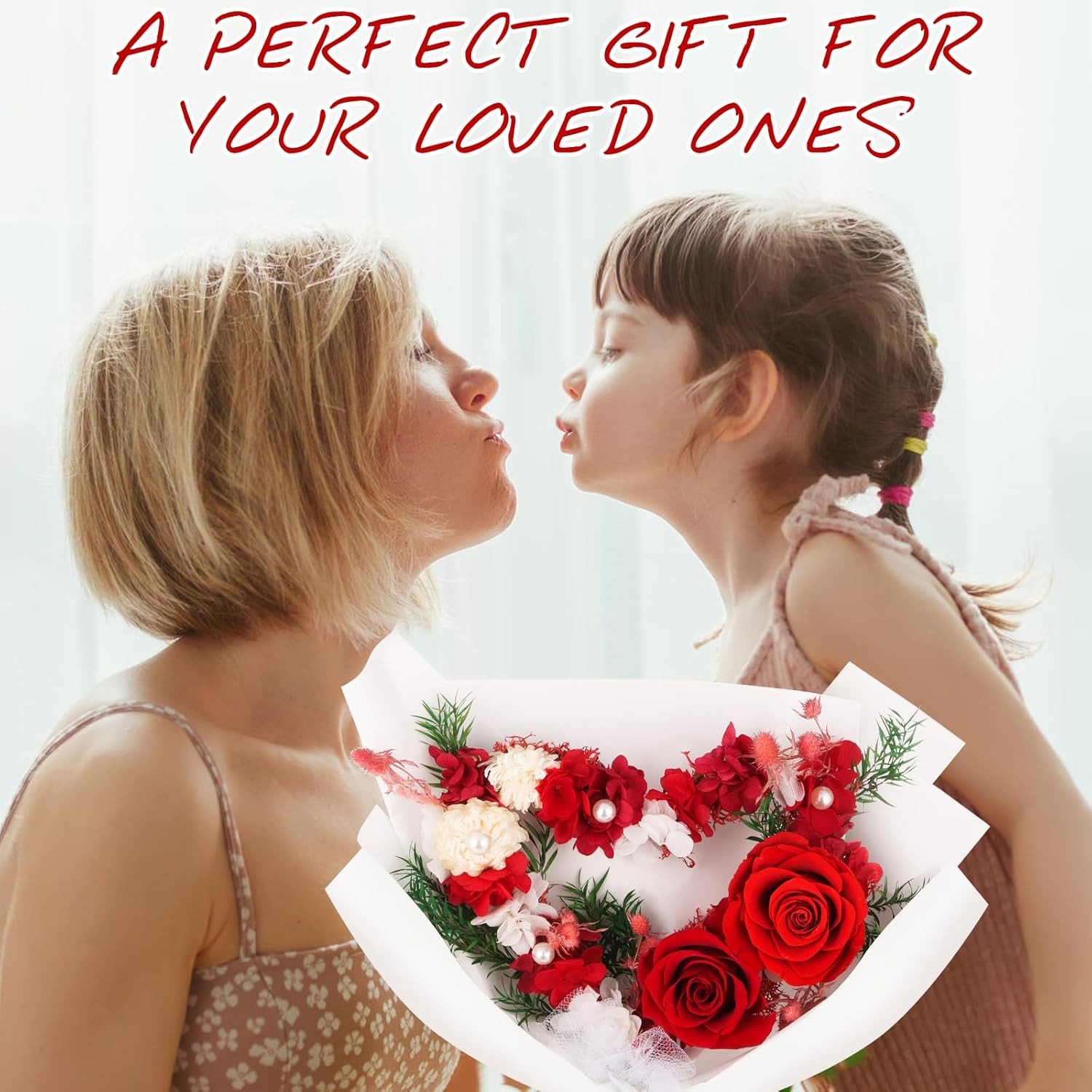 Forever Flowers Preserved Flower Bouquet Red Roses Heart Shape Natural Real Long