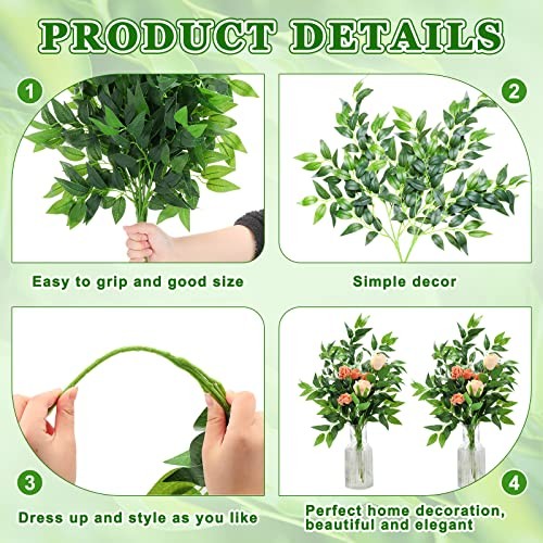 Xinnun 100Pcs Artificial Italian Ruscus Greenery Stems 26.8 Inch Fake