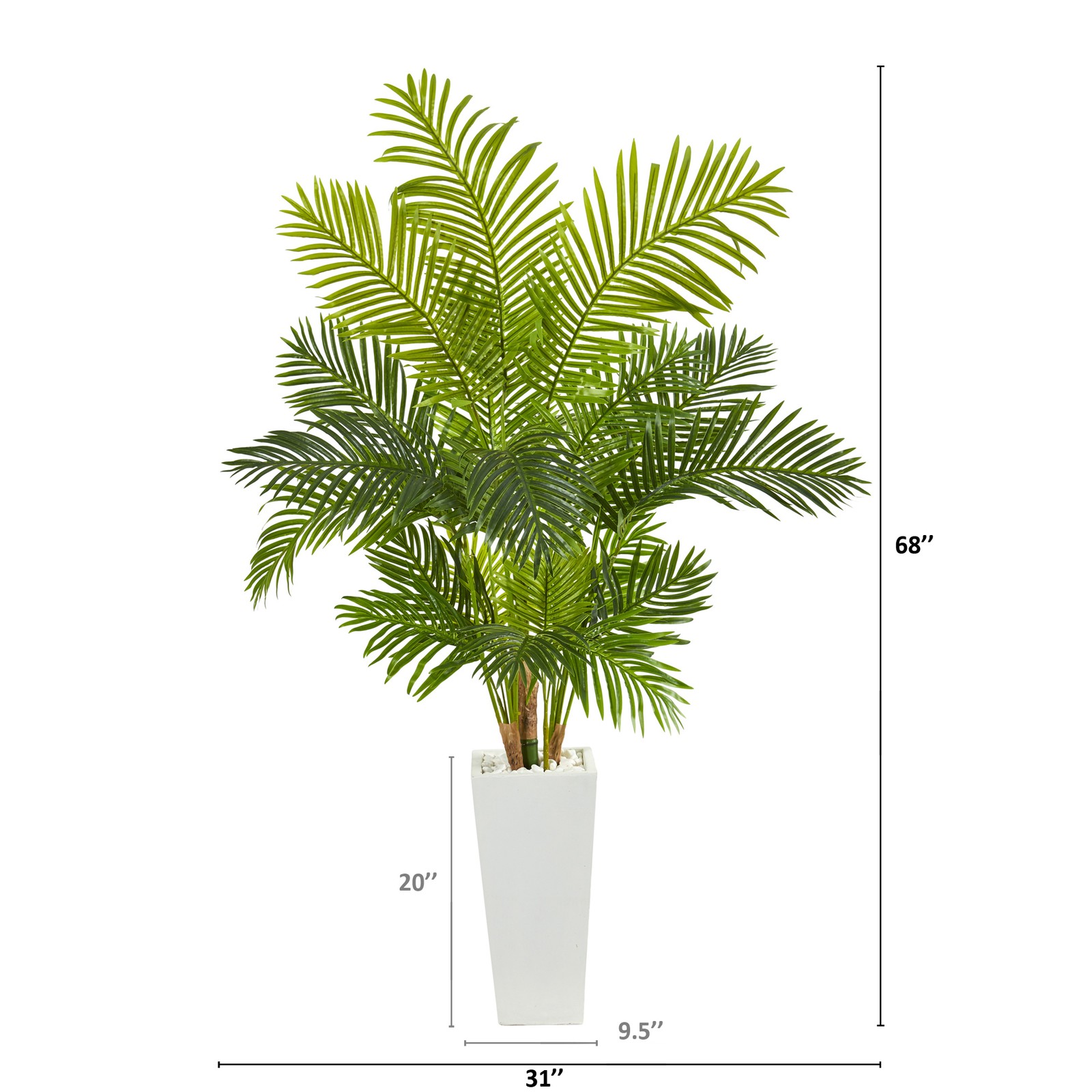 Nearly Natural 68″ Hawaii Palm Artificial Tree in Tall White Planter in Green