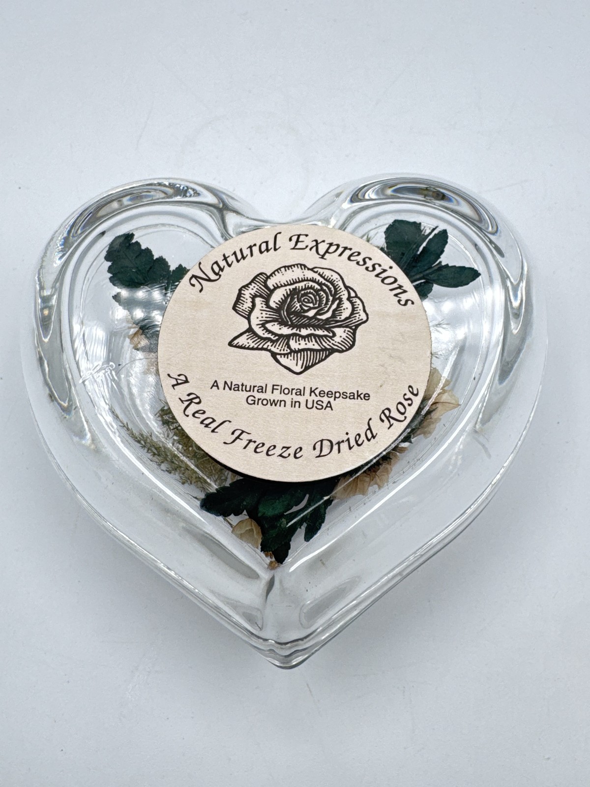 Freeze Dried Pink Rose Heart Shape Glass Box Keepsake Decorative Gift Timeless
