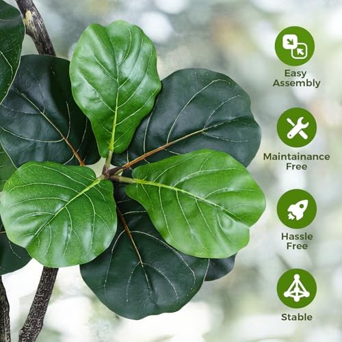 Articifial Fiddle Leaf Tree, 7ft Faux Plant Fake Ficus Lyrata Trees with 7ft-S