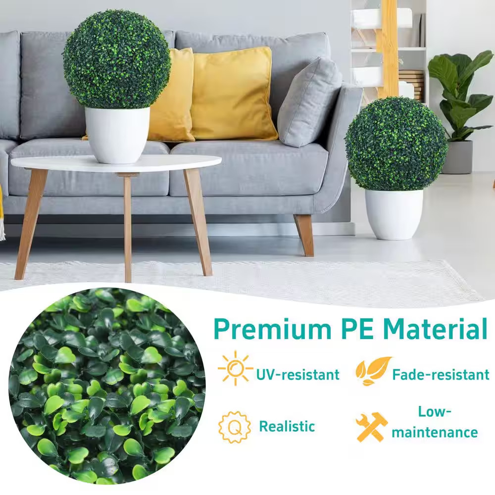 15.5 In. Green Artificial Boxwood Grass Balls 2 Balls Artificial Plant Topiary B