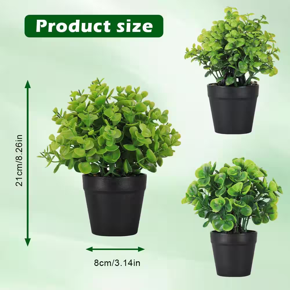 3-Pack 8.5 In. Green Artificial Plant Small Fake Plants for Table Desk Home Bath