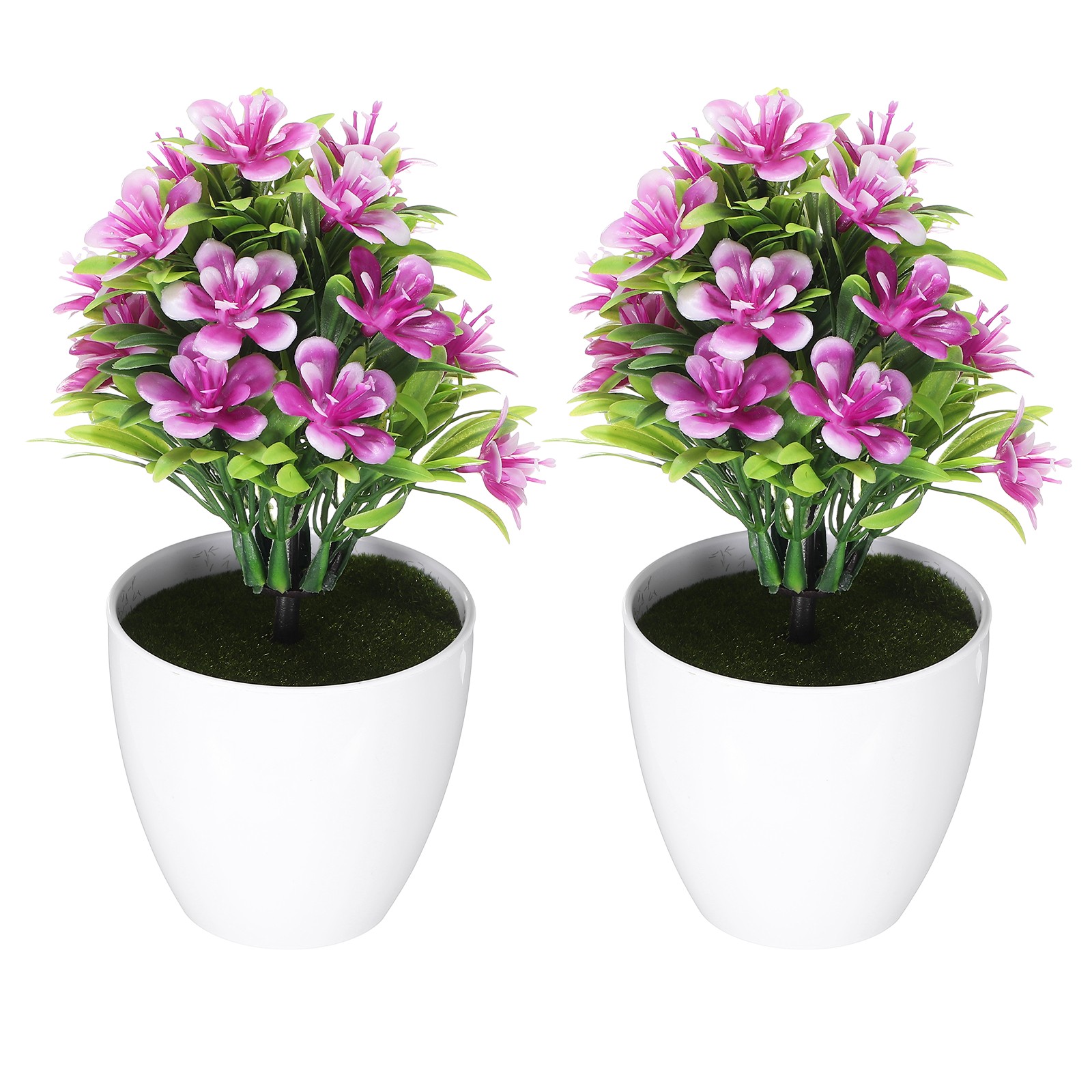Mini Fake Flowers in Pot 2Pcs – for Home Bedroom Bathroom Office, Magenta