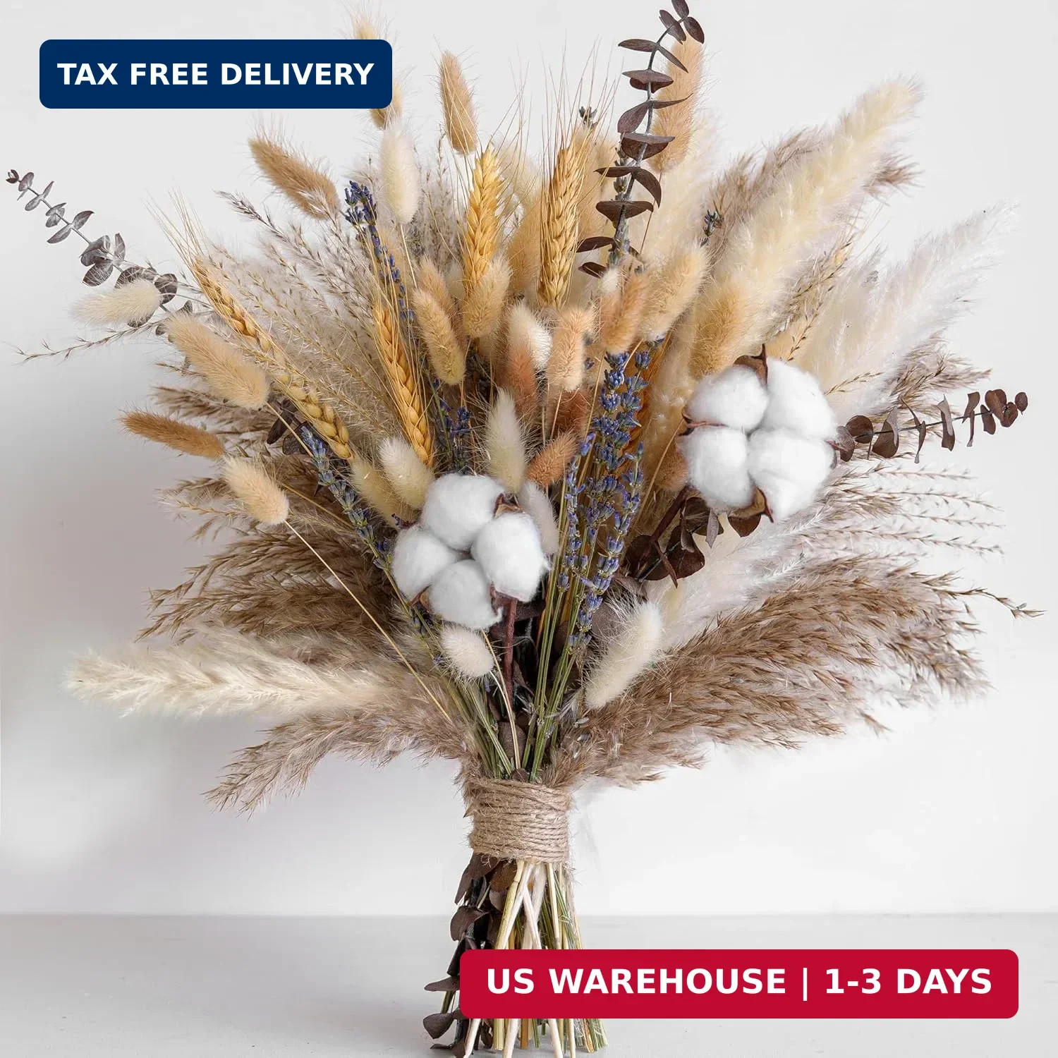 Natural Dried Flower Bouquet – Pampas Grass, Cotton Stems, Bunny Tails, Eucalypt