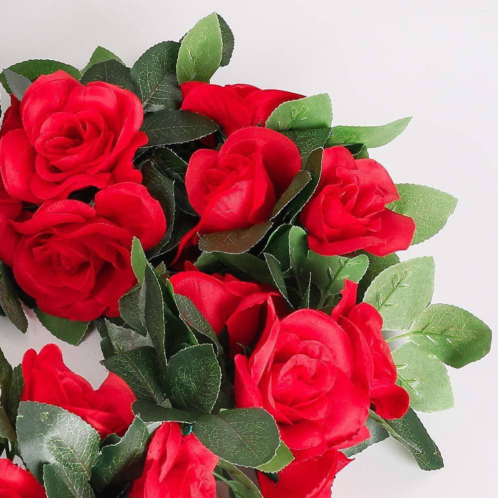 4.72 In. Red Artificial Rose Vine Silk Flower Garland 4-Pieces with Greenery Pla