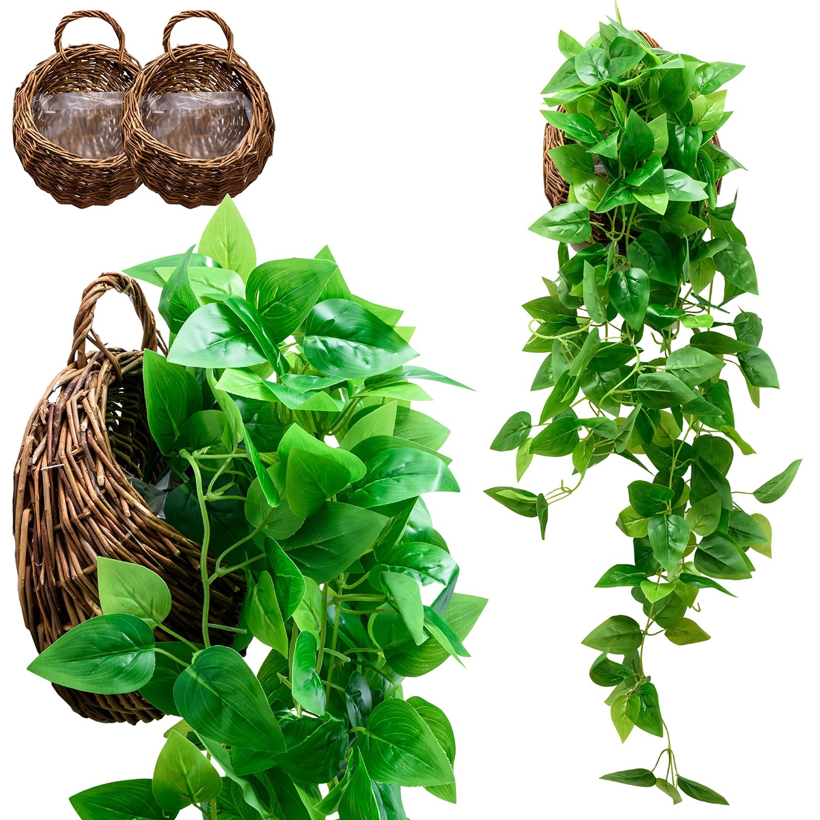 2-Pack Artificial Plants (with Baskets) – Ivy Vines Pothos – Outdoor & Indoor…