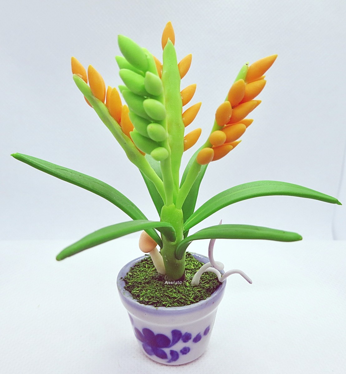 4″H Clay Handcrafted Miniature Oryza Sativa Plant Arranged in pot | Us Stock