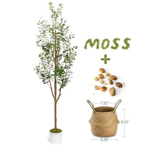 6FT Artificial Olive Tree – Indoor Tall Faux 6FT Olive Tree with Planter&Basket
