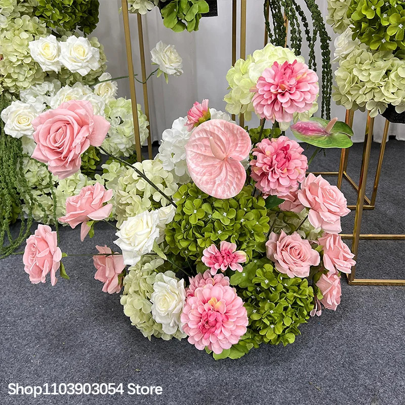 Green/Pink Artificial Hydrangea Anthurium Rose Flowers Arrangements Wedding Back