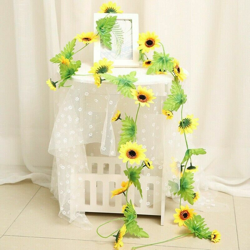 240cm Artificial Silk Sunflower Ivy Vine with Green Leaves Hanging Garland