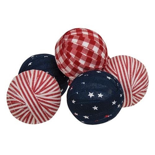 New Primitive Americana Patriotic RED NAVY STAR RAG BALLS Bowl Jar Filler Ornies