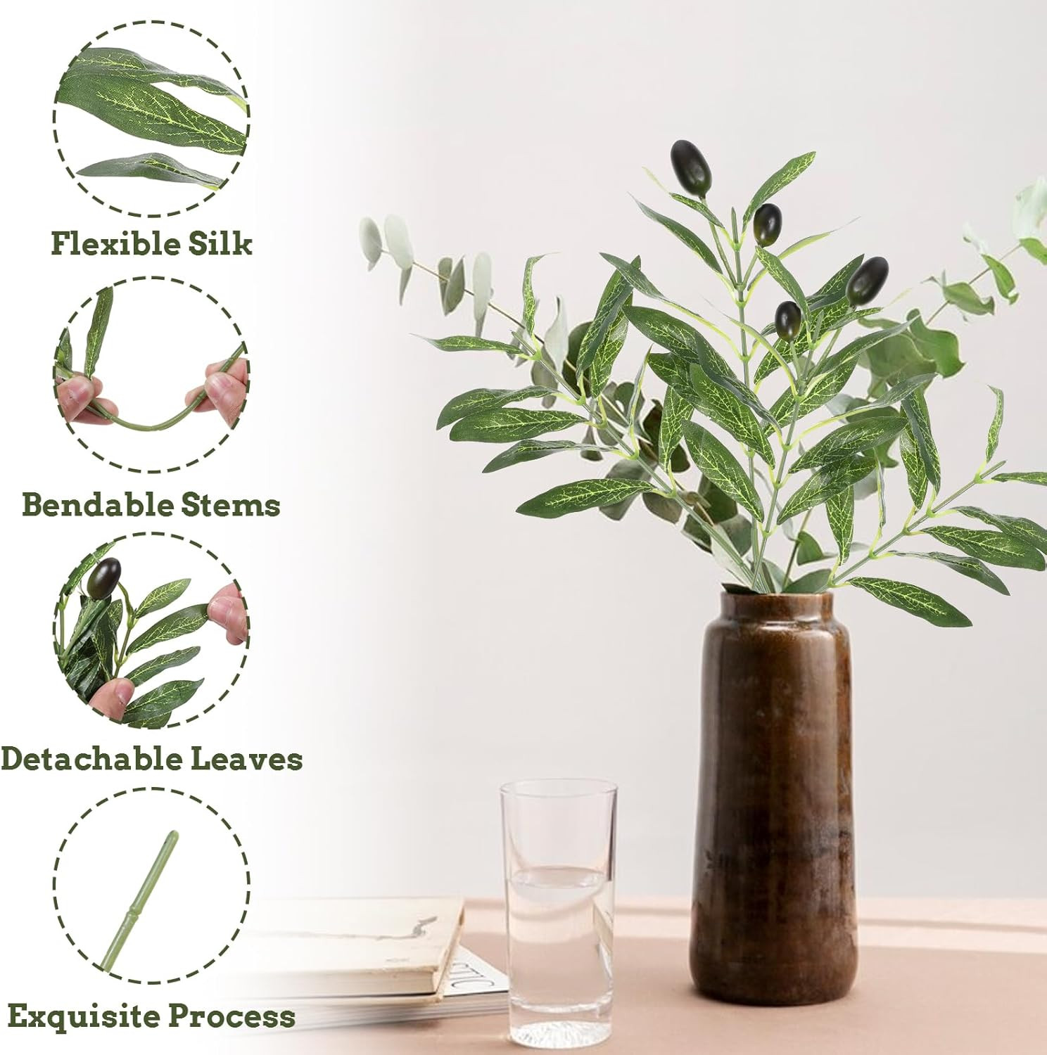 5 Pcs 11″ Faux Olive Tree Branches for Home Decor & Wedding Centerpieces