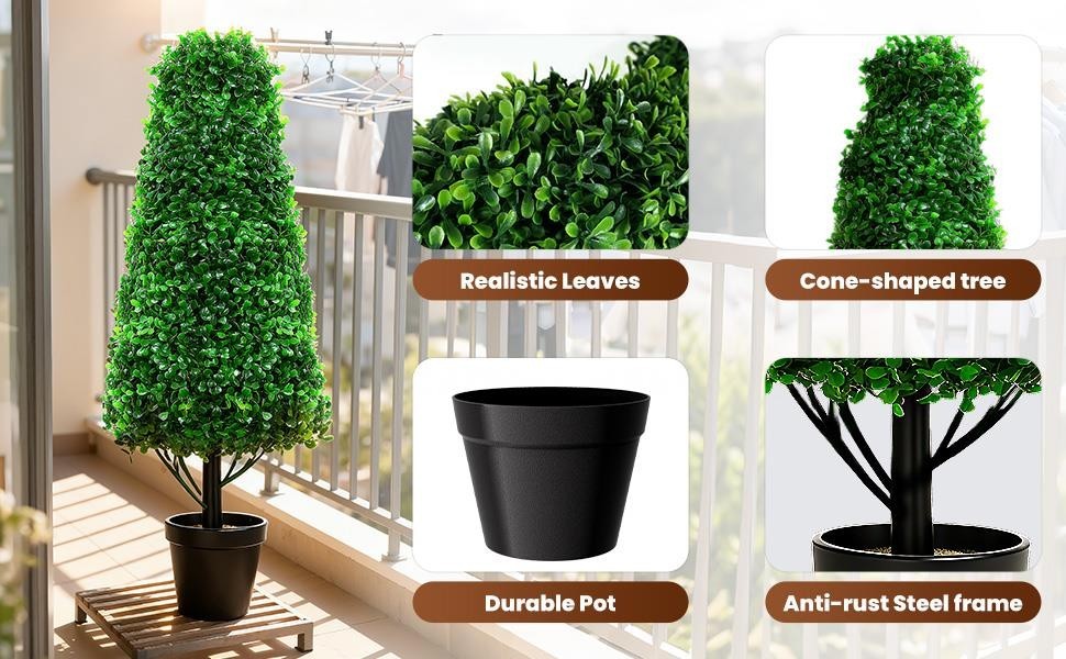 2 PCS 30″ Artificial Boxwood Topiary Trees UV Resistant Topiary Realistic Trees