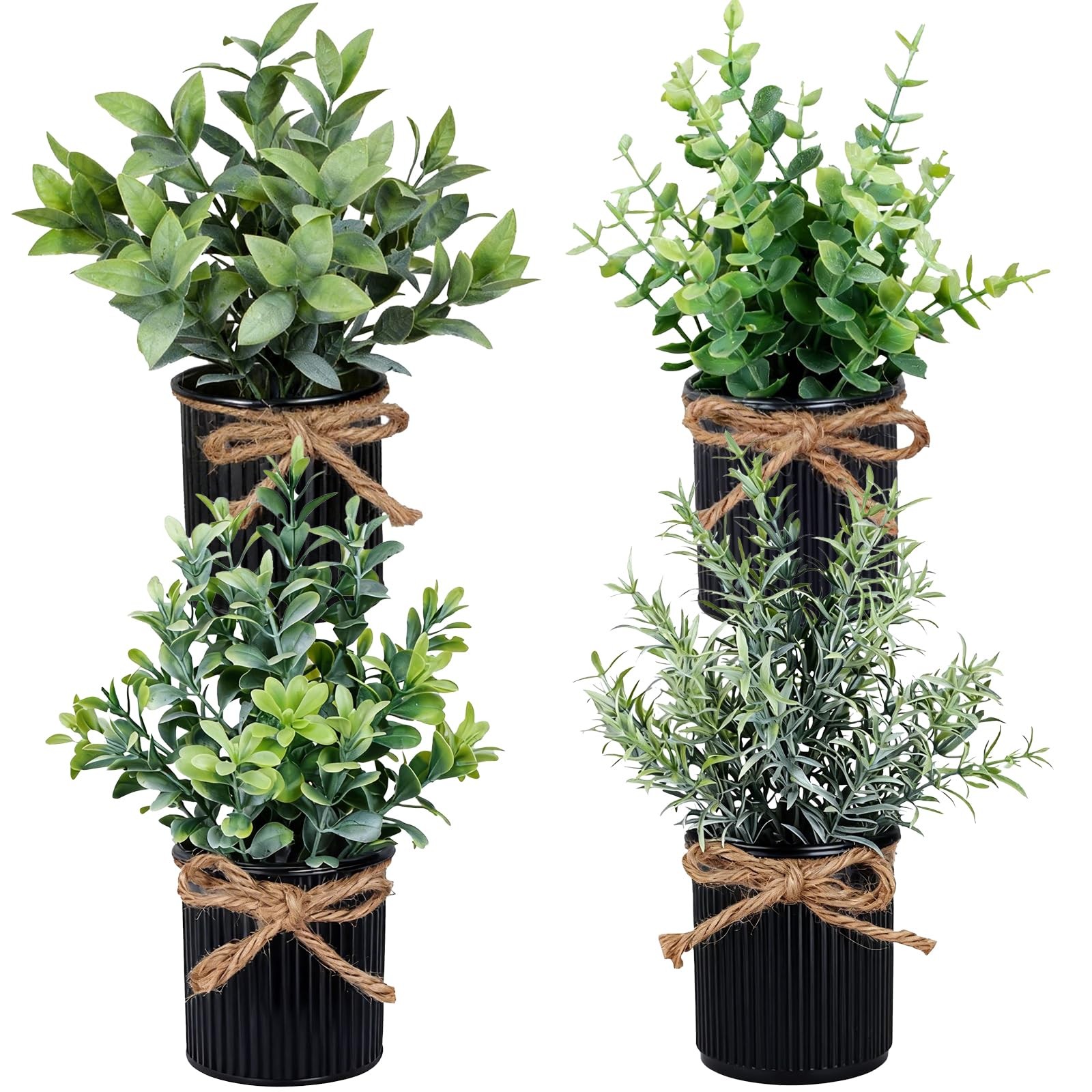 4 Potted Artificial Plants Metal Fake Potted Plant with Iron Pot Mini Greener…