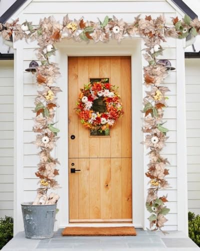 2 Pack Fall Maple Leaf Hanging Vine Garland Artificial Autumn White&green