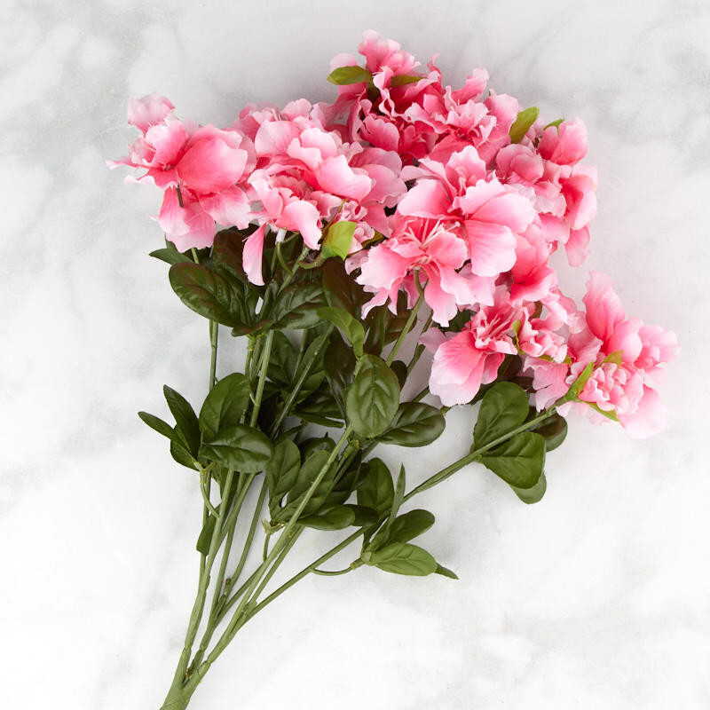 Set of 2 Artificial Pink Poly Silk Azalea Floral Bushes for Indoor Decor