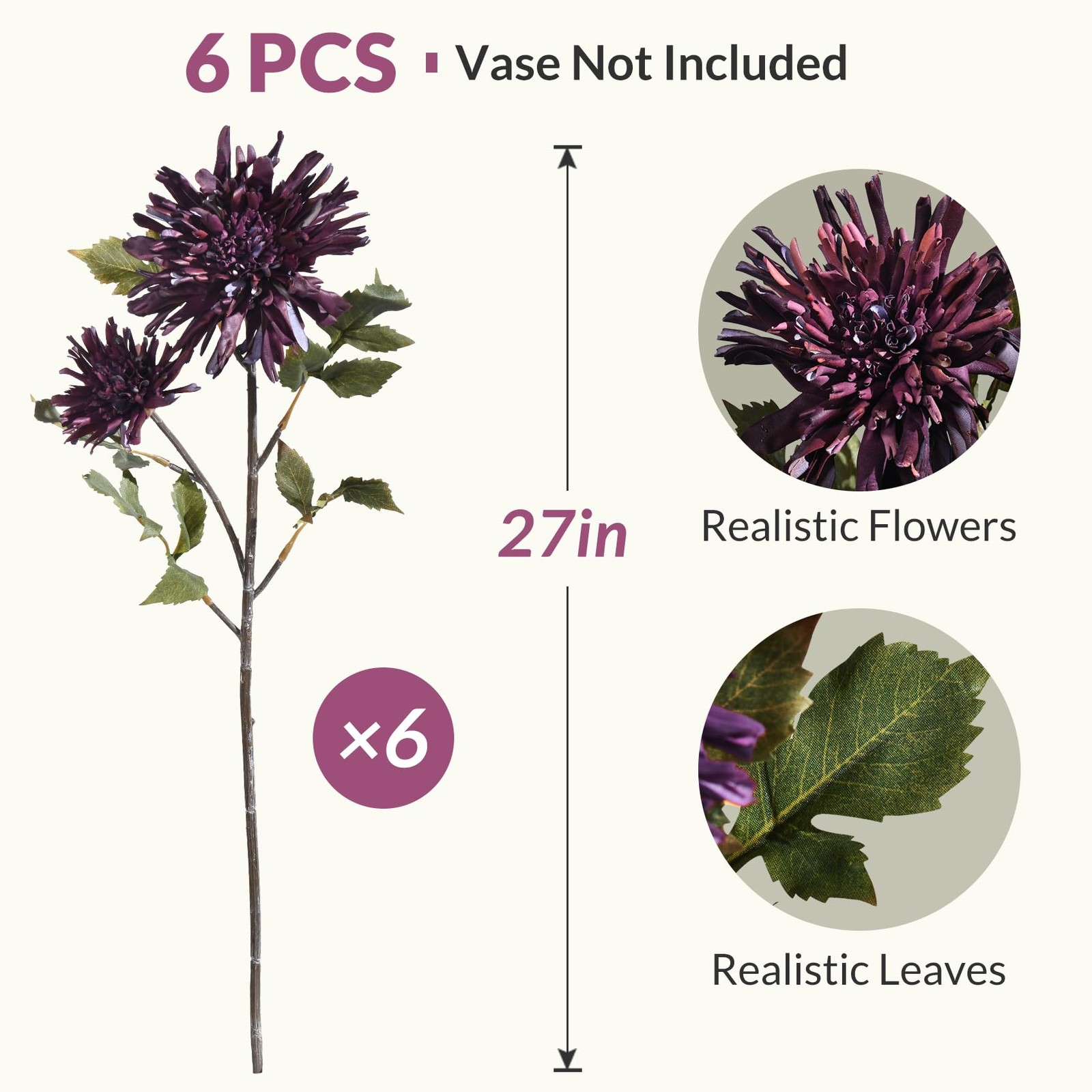 Artificial Dahlia Flowers 6Pack 28Inch Long Stem Artificial Flowers for Tall …
