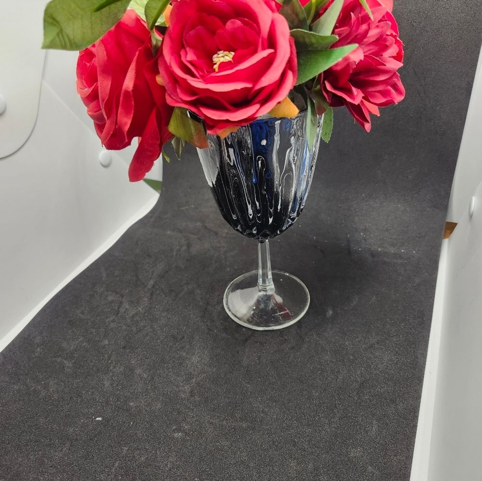 Hand Crafted Floral Table Centerpiece Summer Red Roses Flower Wine Glass