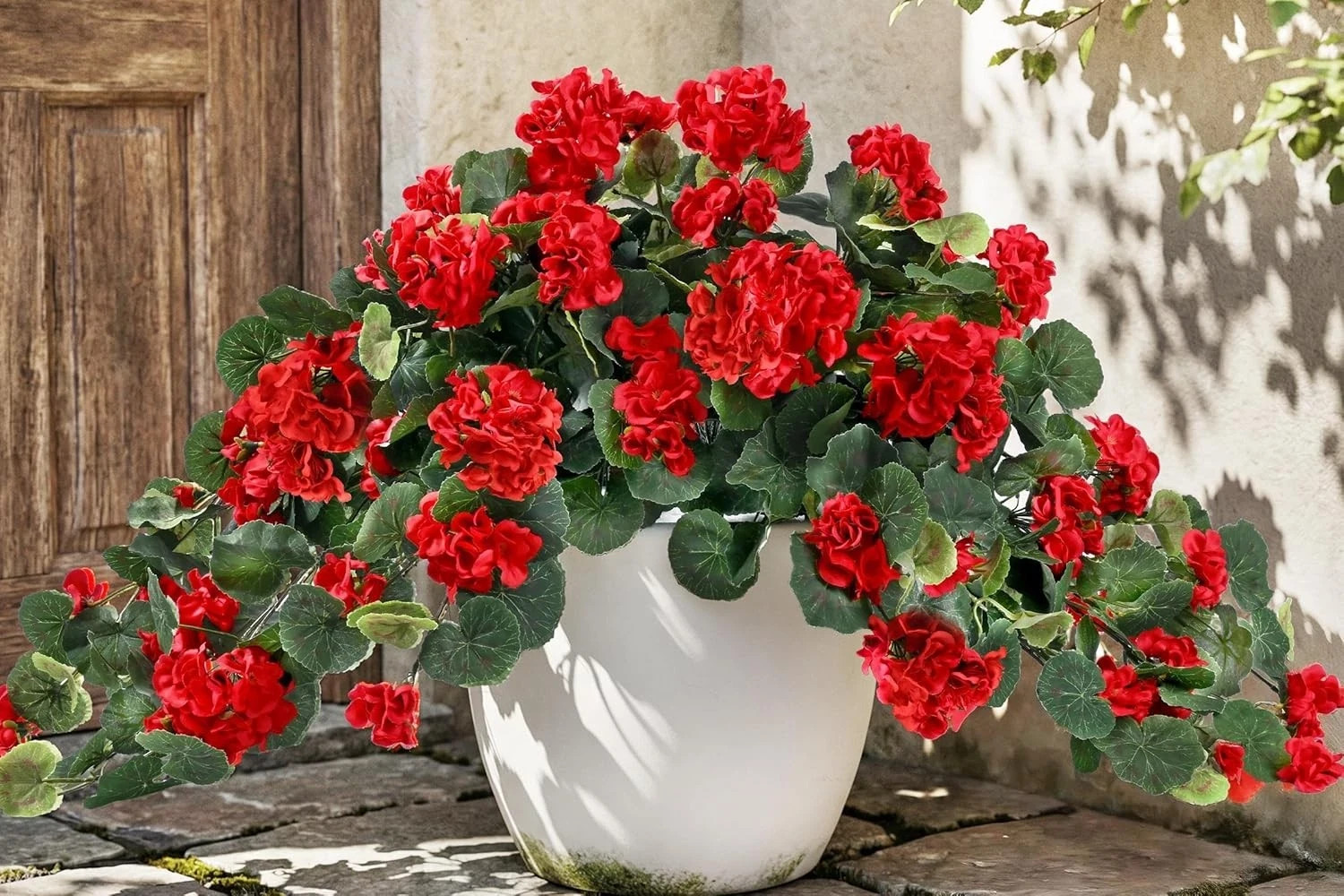 Artificial Fake Geraniums Flowers for Outdoors, 2Pcs UV Resistant Faux Hanging P