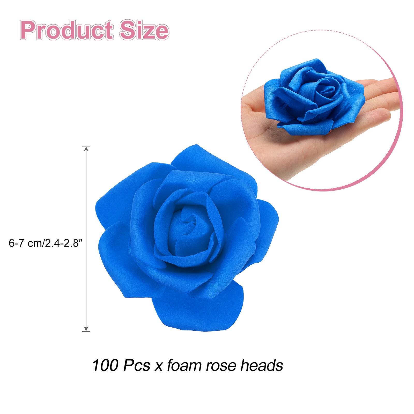 100pcs Foam Rose Heads 6-7 Cm for DIY Crafts Accessories, Bright Blue