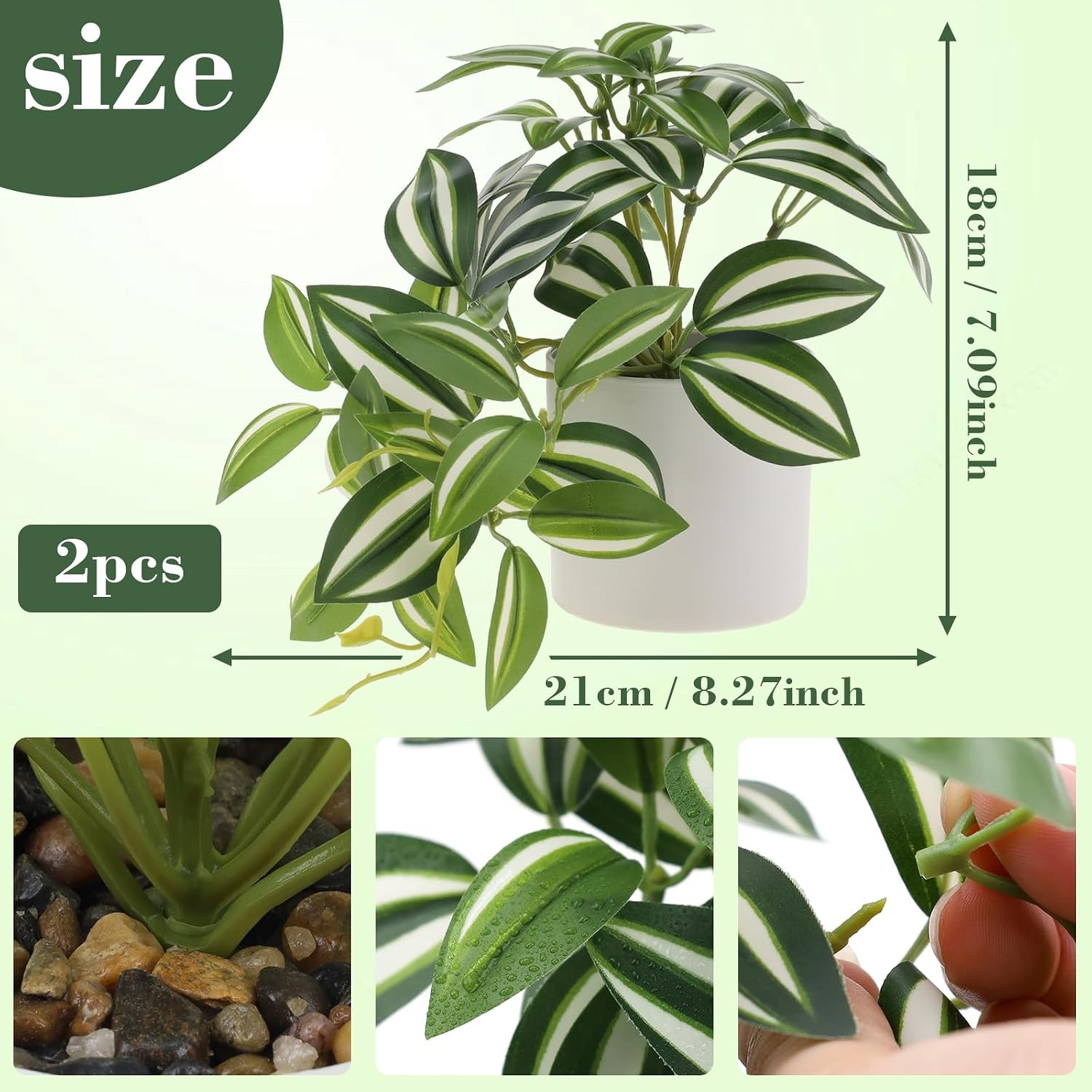 2Pcs Small Fake Plants, Artificial Mini Faux Potted Plant with White Pot,