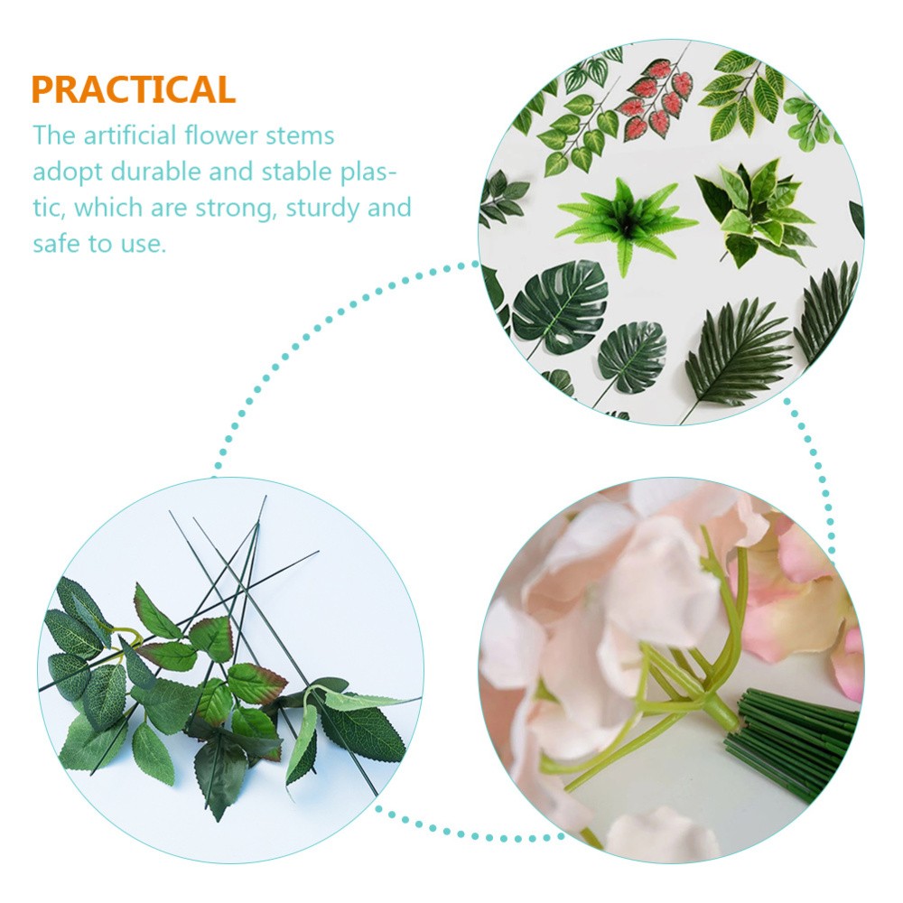 100Pcs Flexible Plastic Flower Rods Dark Green for Wedding and Home Decor