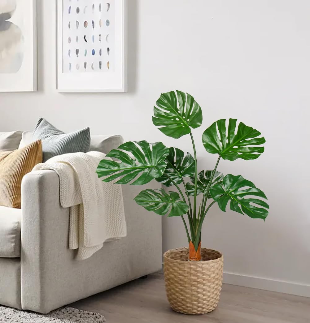 New Best 2Pack Large Fake Plant 36″ Faux Monstera UV Resistant Floor Realistic