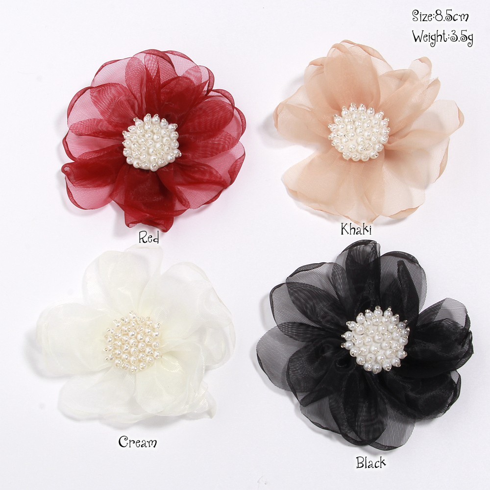 8.5cm Sewing Fabric 3D Chiffon Flower Beads Center DIY Artificial Flower Shoes