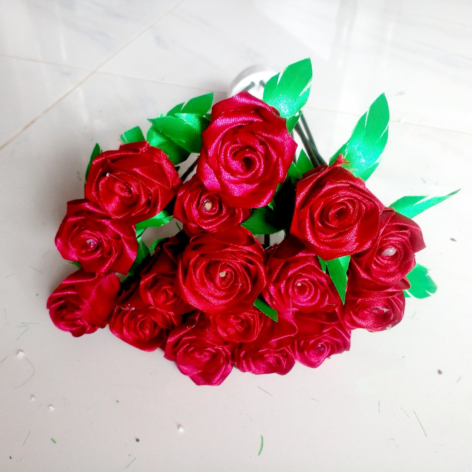 RIBBON ROSE FLOWERS Satin Lot Multicolour DIY Craft Handmade Artificial 5pcs Sti