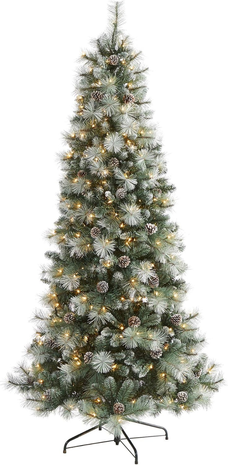 7Ft Frosted British Columbia Pine Tree with 400 Lights & Pine Cones