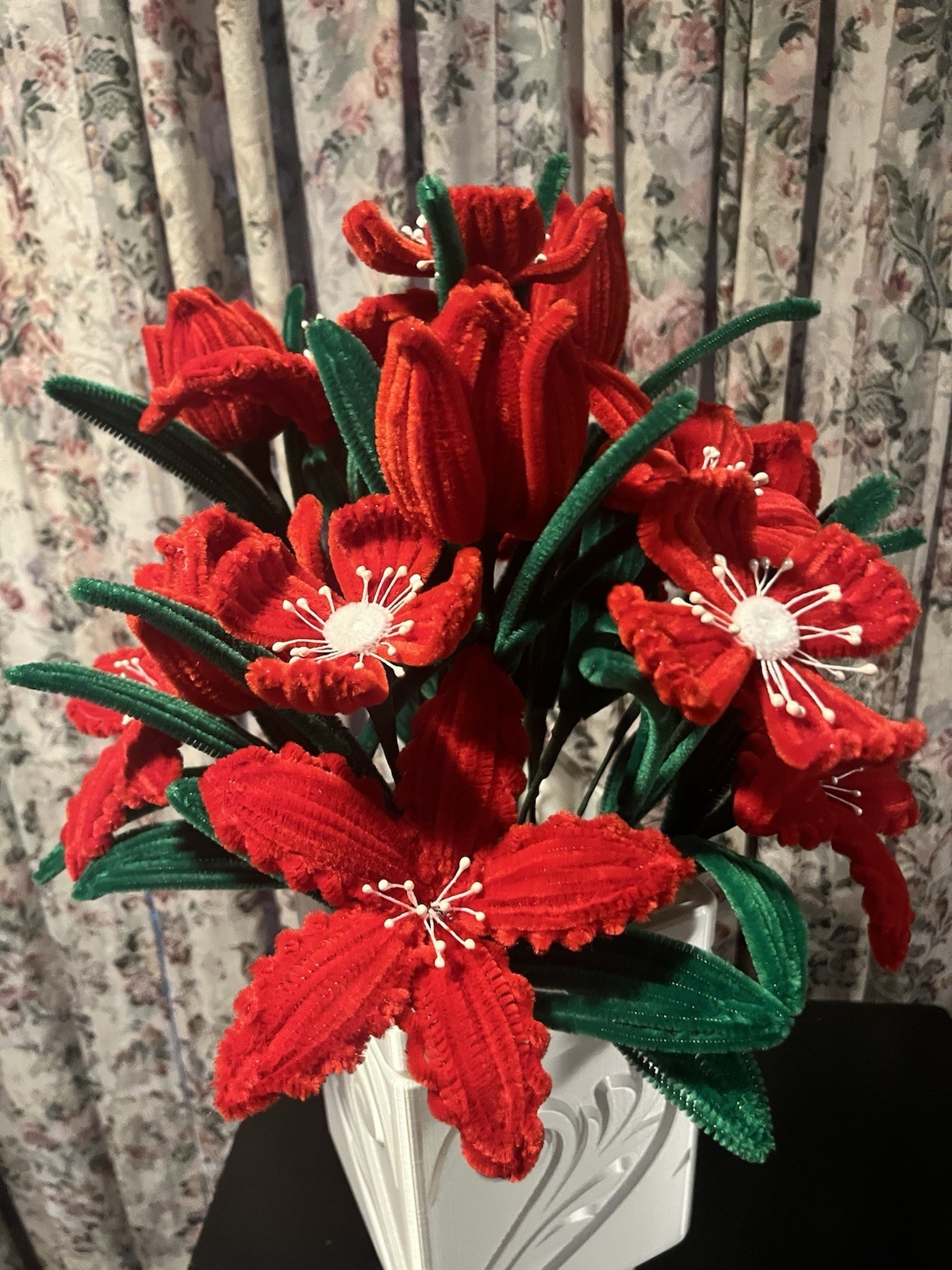 Handmade Red Pipe Cleaner Flower Arrangement in Elegant Vase – Unique Decor