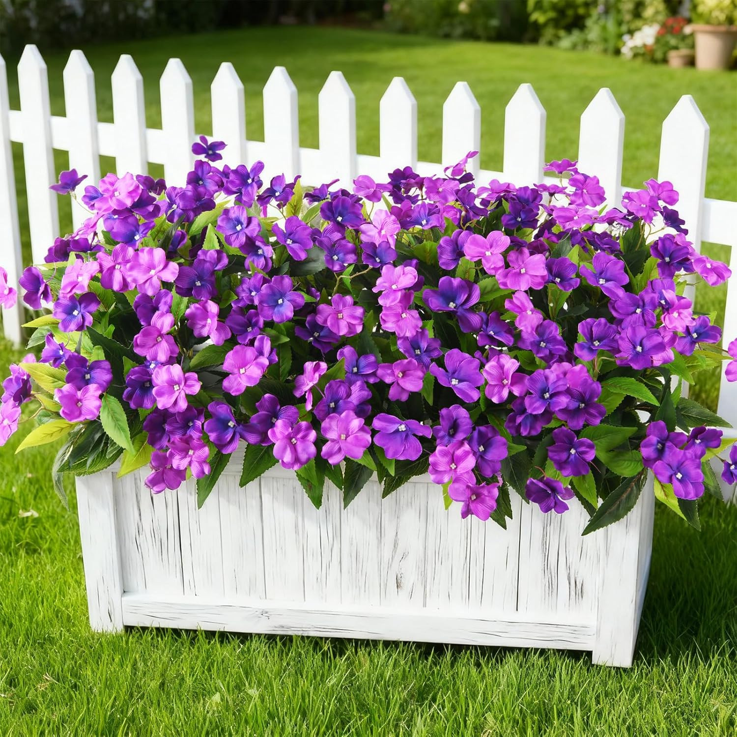 Artificial Impatiens Flowers for Outdoors, 6 Bundles Silk Fake Flowers for Sprin