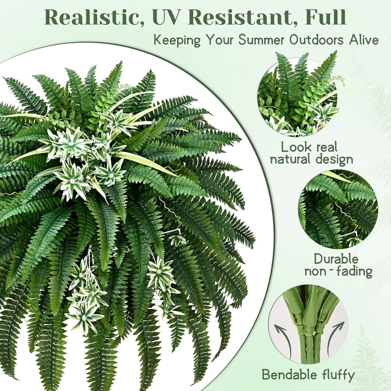 60″ 2-Pc UV Resistant Faux Ferns & Spider Plants for Indoor/Outdoor Decor