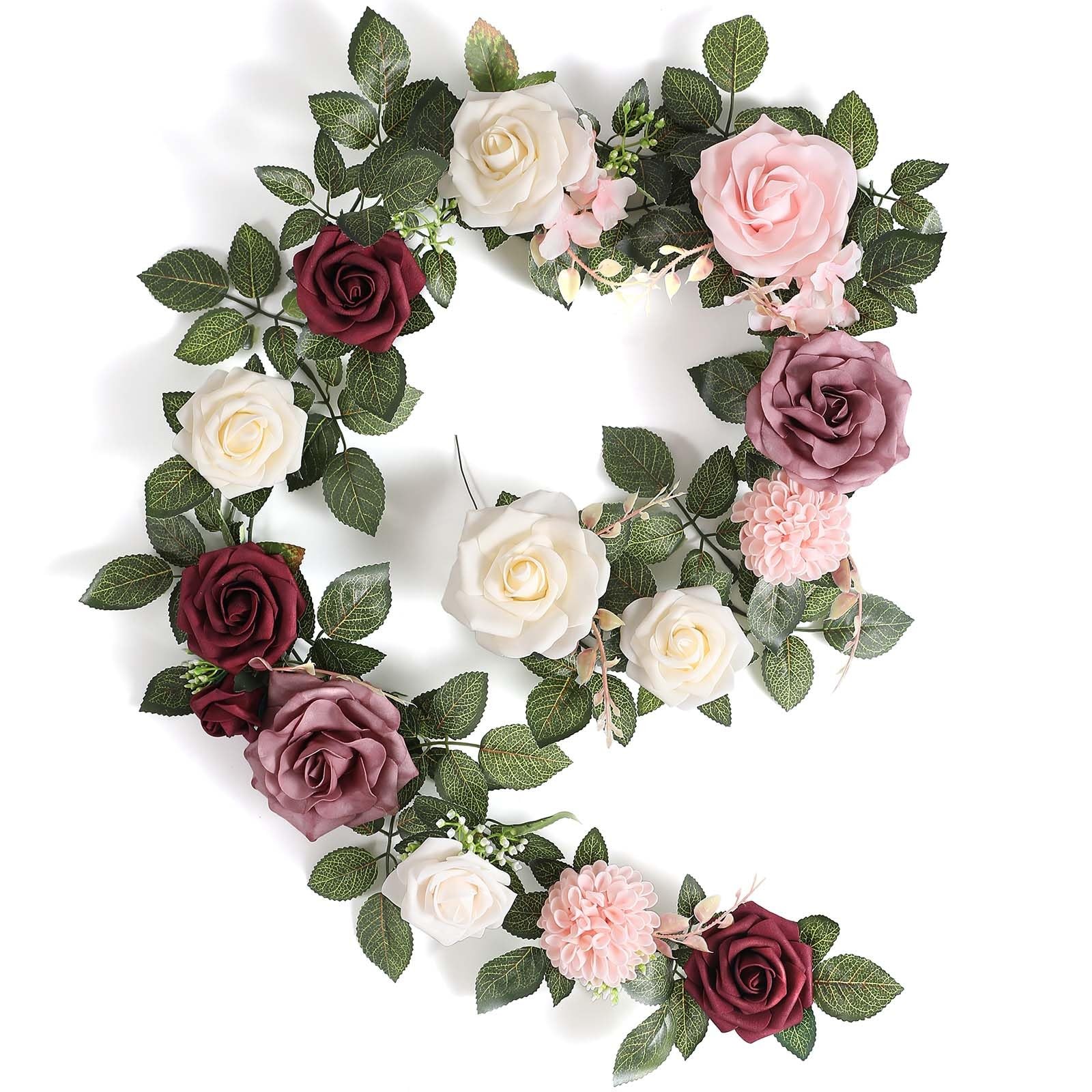 5FT Artificial Rose Flower Burgundy Fake Floral Garland for Wedding Ceremony …