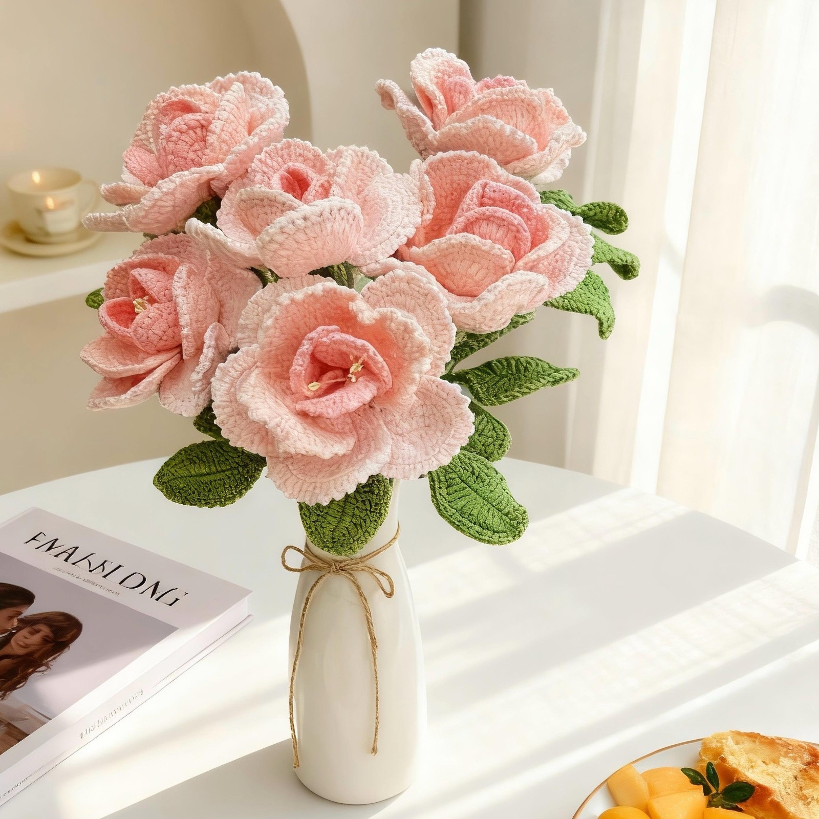 Crochet Flower Bouquet Handmade Sunflower Rose Yarn Home Decor Desk Decor Gift
